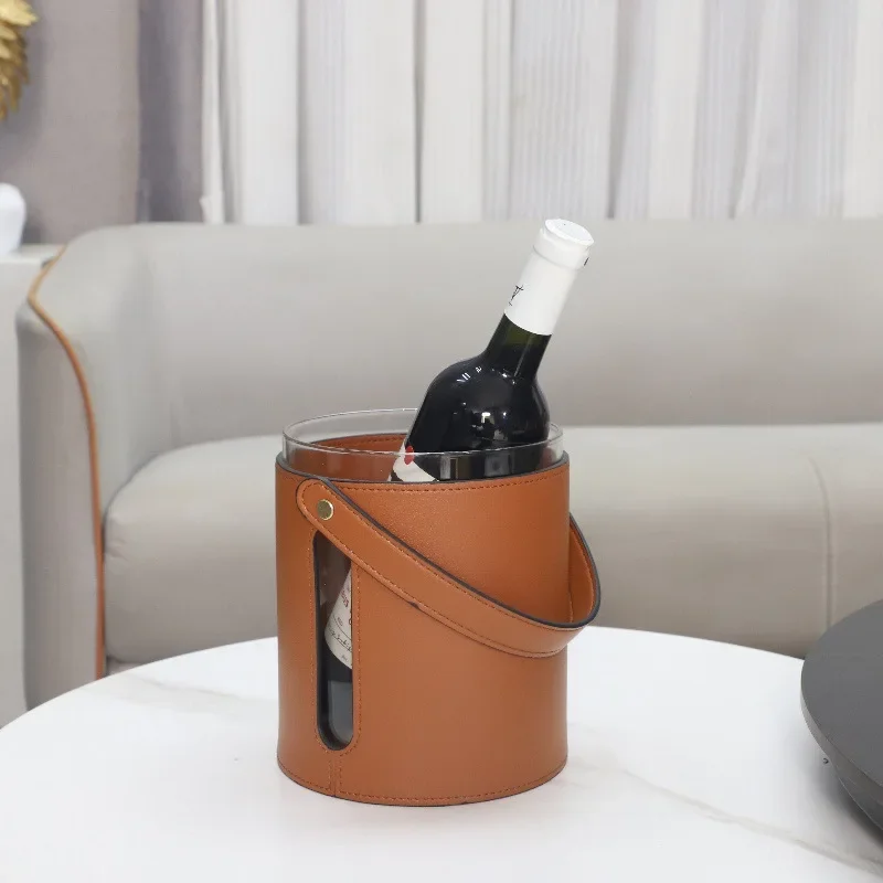 Modern Minimalist Leather Glass Decanter Red Wine Ice Bucket Decoration Dining Room Bar Counter Hotel Home Decoration 2