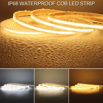 사우나 수영장 야외 조명용 방수 COB LED 스트립, 높은 밝기, 유연한 LED 리본 테이프, IP68, 12V, 24V, 480 LEDs/m