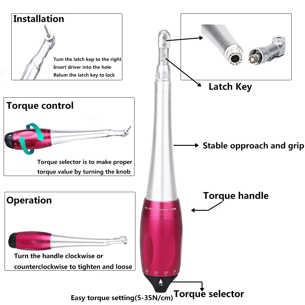 

Dentist Tools Torque Wrench Handpiece Ratchet Dental Implant Latch Head Handpiece For Dental Clinic Adjustable