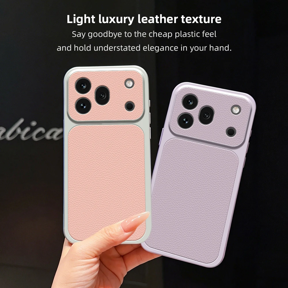 Luxury Leather Texture Shockproof Hybrid Case - Premium Camera Protection Matte Cover