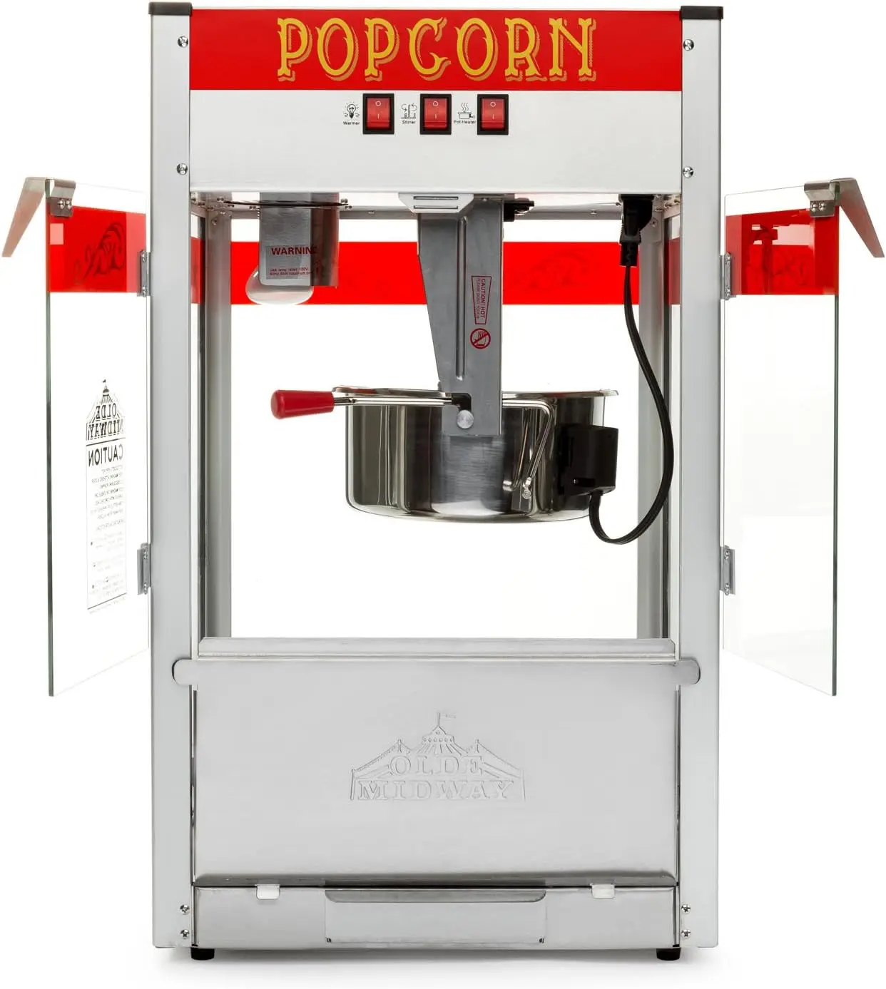 Midway Commercial Popcorn Machine Maker Popper with Large 12-Ounce Kettle-Red