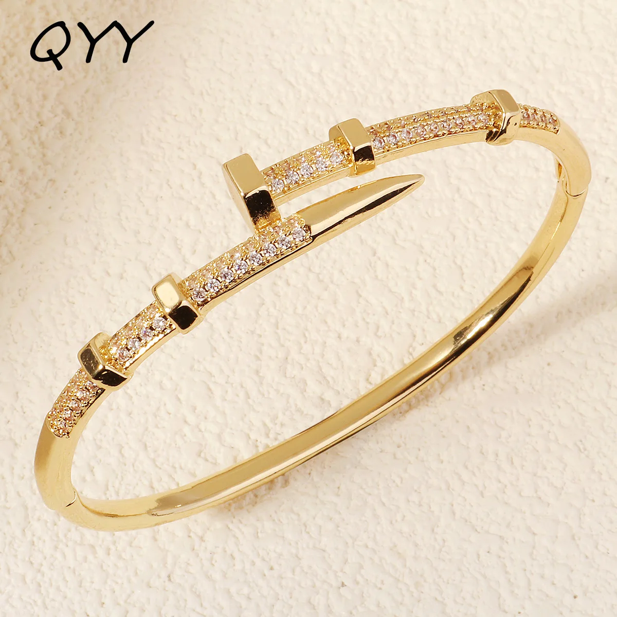 QYY Newest Copper And Zirconium Metal Branded Bracelet Fashion Adjustable Open Bracelet Wedding Holiday Gifts for Women