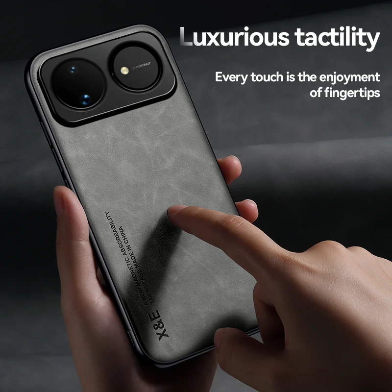 Magnetic Luxury Skin-Feel PU Leather Phone Case with Built-in Metal Plate