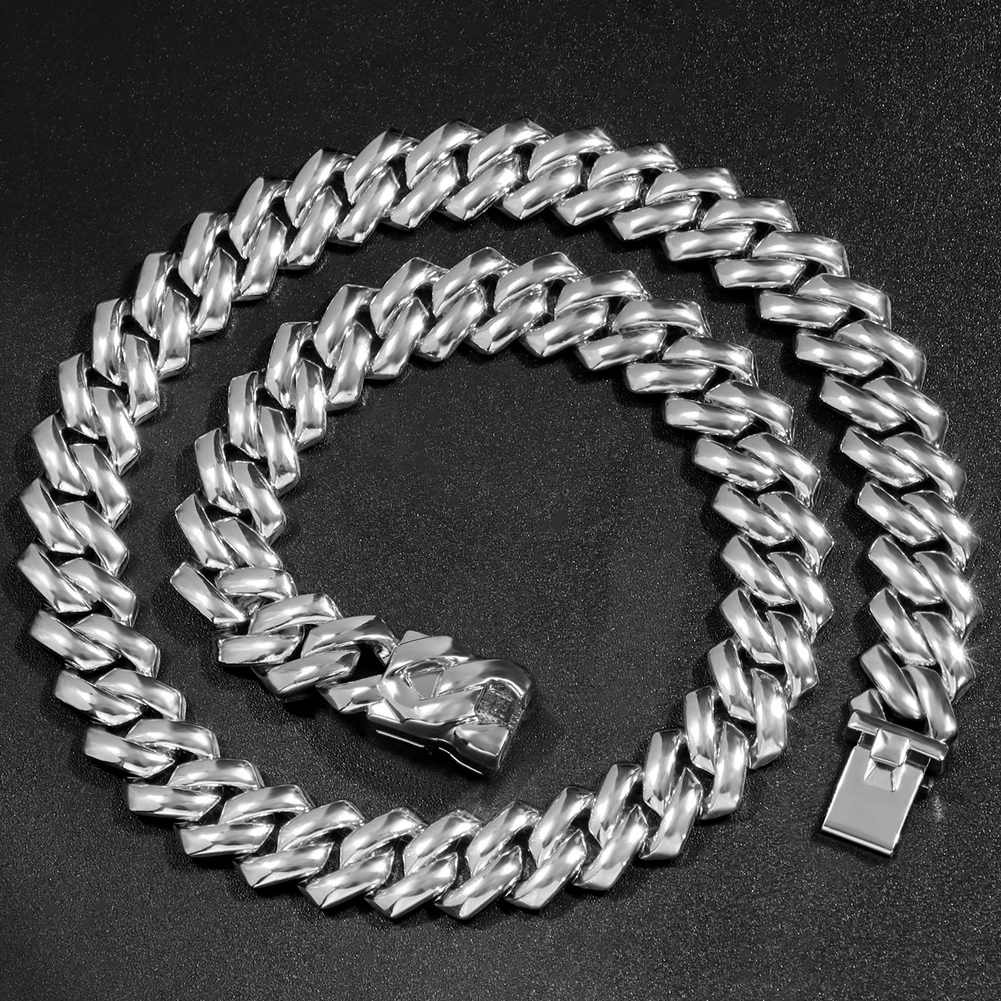 New Men Women Rhombus Prong Cuban Chain Necklace Hiphop 14MM - Main Image