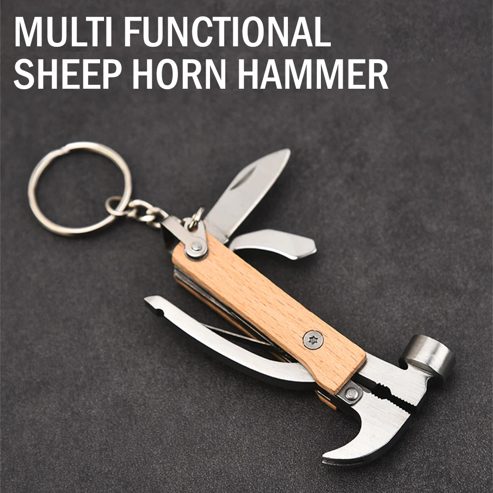 Multi-functional folding tool pliers with wooden handle Camping knife pliers claw hammer Multi-purpose Portable outdoor tool