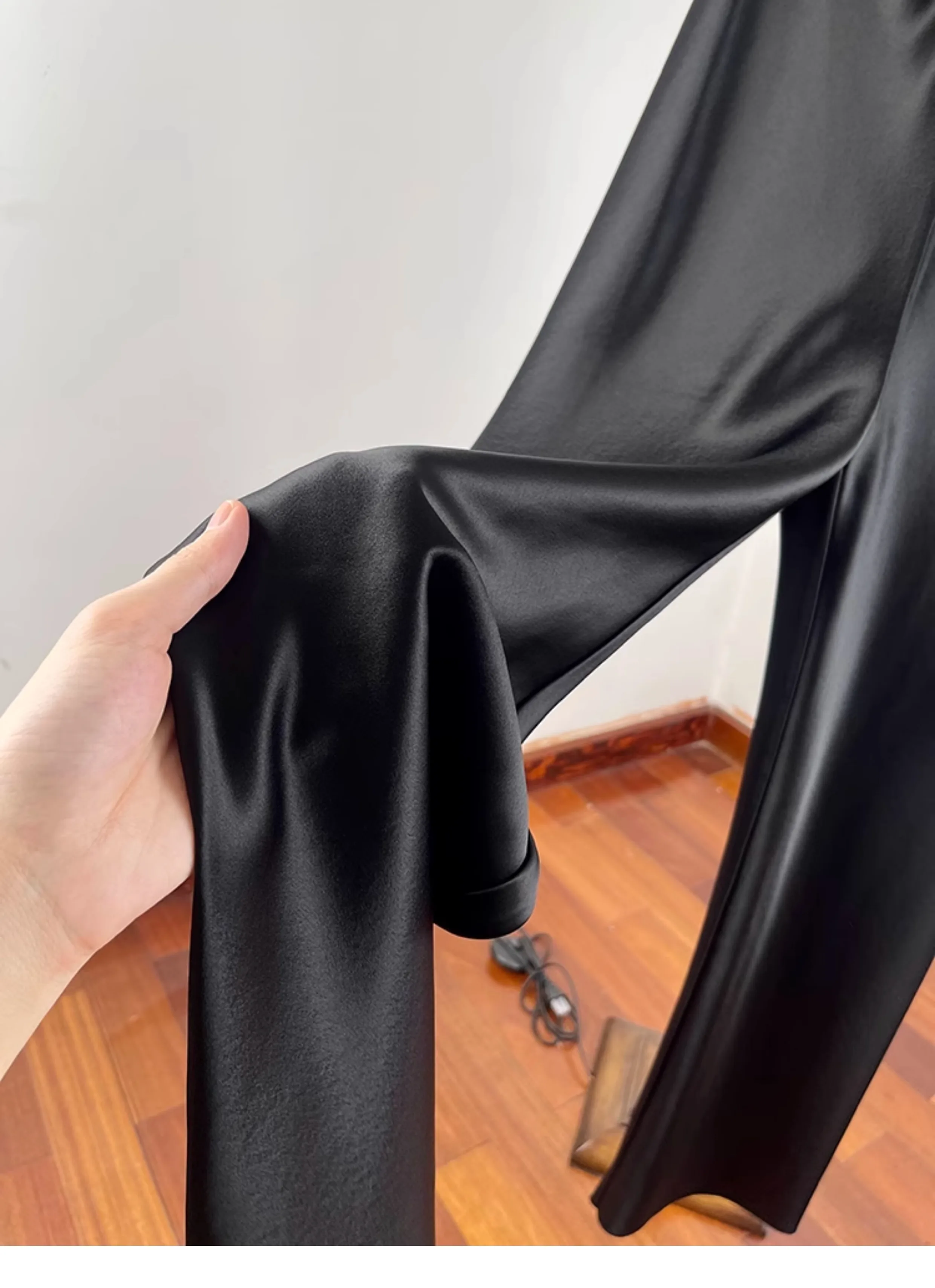 Minimalist and laid-back acetate satin straight-leg casual pants for women! Comfortable air pants, wide-leg pants, floor-length