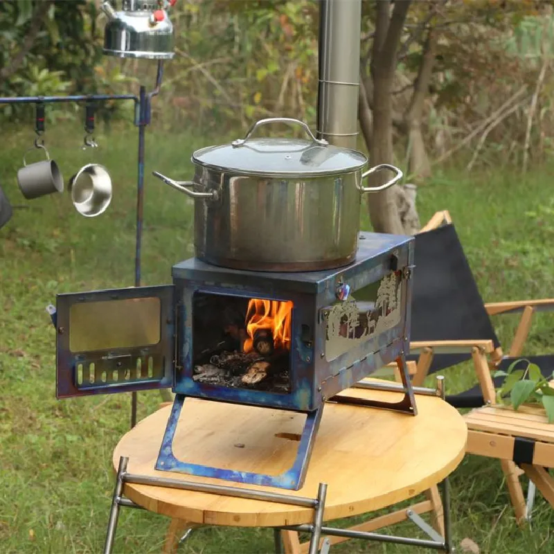 Camping Titanium Stove Portable Mini Wood Burning Stove Hot Tent Heating  Stove Picnic Outdoor Folding Cooking Firewood Stove