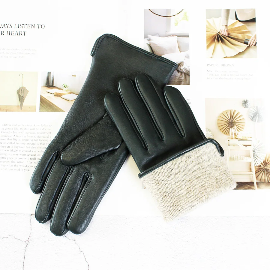 Women's Sheepskin Leather Gloves with Wool Lining - Fall/Winter Warmth for Motorcycle and Driving