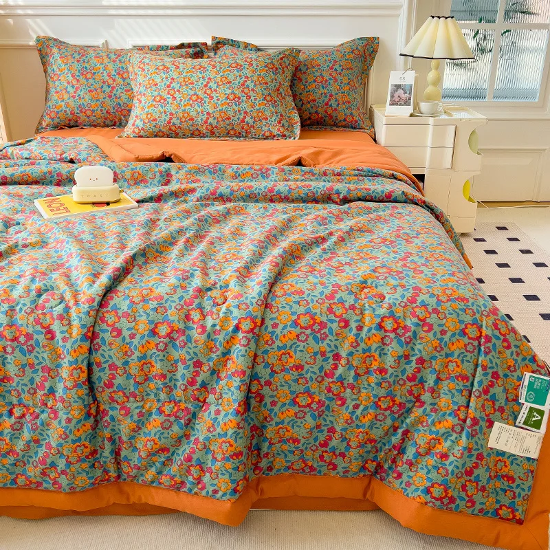 Summer Quilt Summer Quilt Set Bed Comforter 100% Cotton Double-sided Cool Feeling Queen Ice Silk Blanket