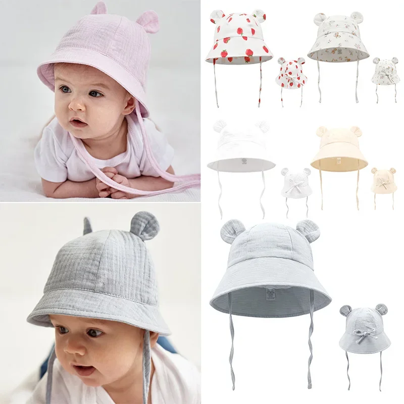 Muslin Baby Sun Hat Cartoon Print Kids Cap for Girls Boys Cotton Toddler Summer Hats Children Panama Baby Cap 1-3Y baby hat kids sun hat