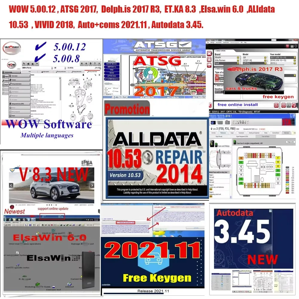 2024 برنامج Alldata 10.53 Autodata 3.45 Auto com V2021.11 Delphis 2017 R3 ATSG Vivid 2018 ElsaWin 6.0 WOW 5.00.12 English