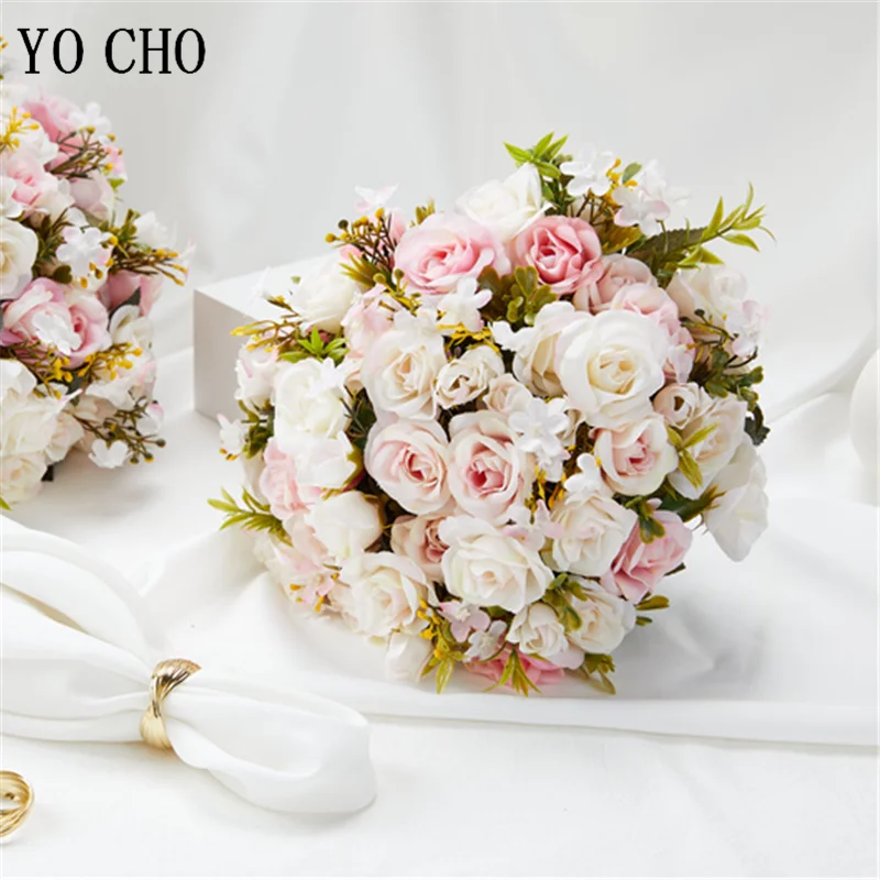 Wedding Bouquets Wedding Flower Decoration Bride Wedding Bouquet Bridesmaid Holding Flors Pink Roses Artificial Flower