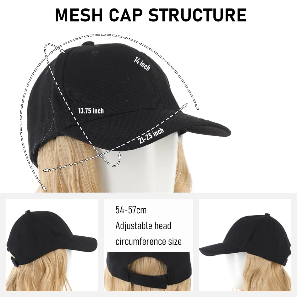 Synthetic Hat Wig 20 inch black baseball cap water wave wig ducktail wig blonde wig brown wig pink wig hat extensions christmas