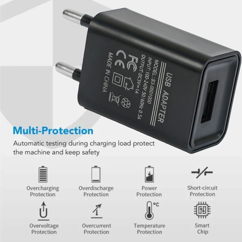 Chargeur Mural USB Universel 5V/1A Avec Câble - Compatible IPhone, Android, Neuf, Garantie 2 Ans