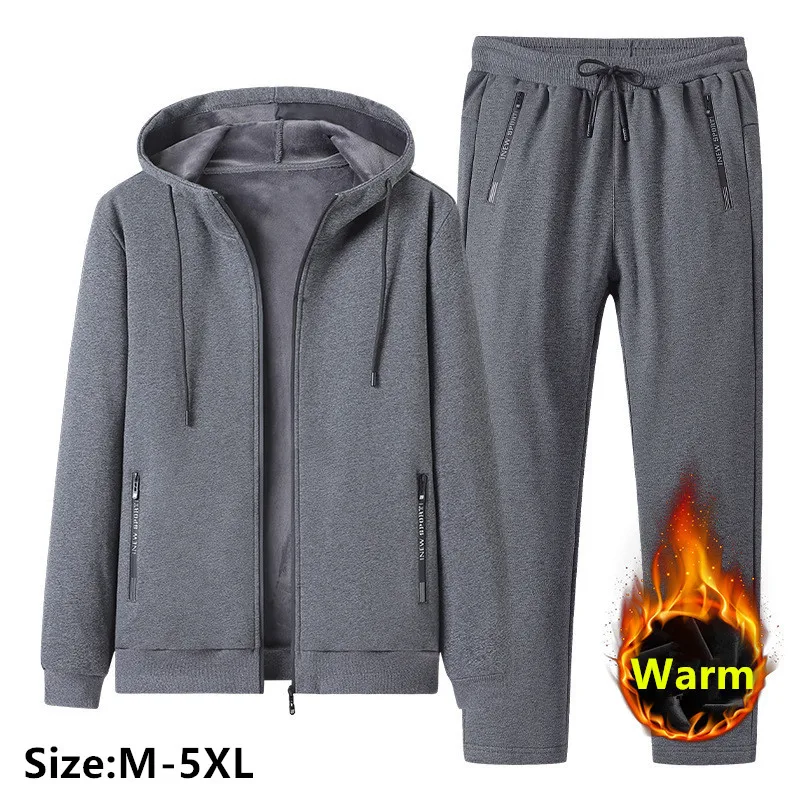 2024 Autumn Winter New Men Sets Men's Fashion Plus Fleece Thickened Warm Pure Cotton Hooded Sportwear Suit Man Casual Tracksuits ol solid 2 piece sets office wear women 2024 new fashion folds turn down collar blazers vintage high waist pant suits