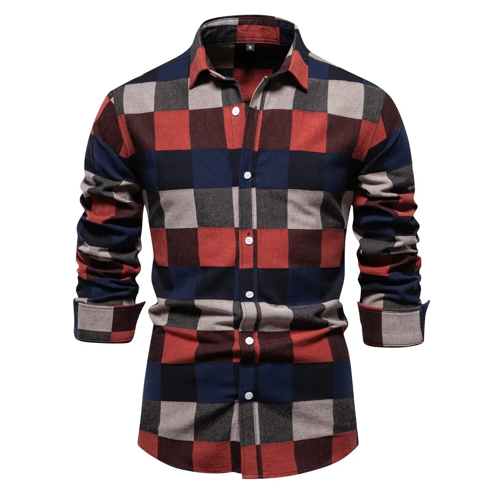 

Shirts For Men's Plaid Cargo blouse Long Sleeves 2023 Spring Autumn Design Brand Oversize 2XL fashion Clothes Casual Blouse