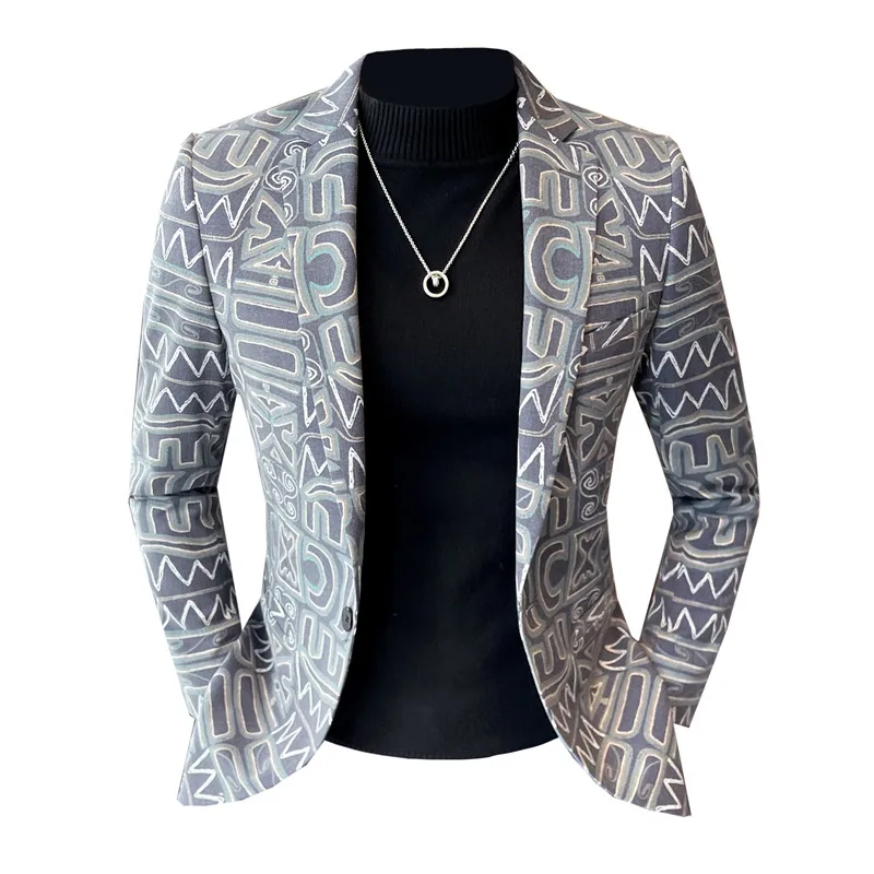 Brand Luxury Suit Jacket for Men Autumn Printed Casual Busines Blazer Masculino Slim Fit Wedding Groom Social Dress Coat
