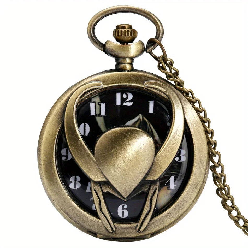 1pc Bronze Bull Head Hollow Cover Quartz Pocket Watch Cool Souvenir Pendant Necklace Watch Gifts For Men