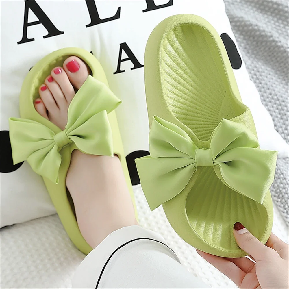 Bow Tie Slippers Women  Summer New Thick Indoor Home Sandals Couples Bathroom Slides Non-slip Soft House Slippers Femme
