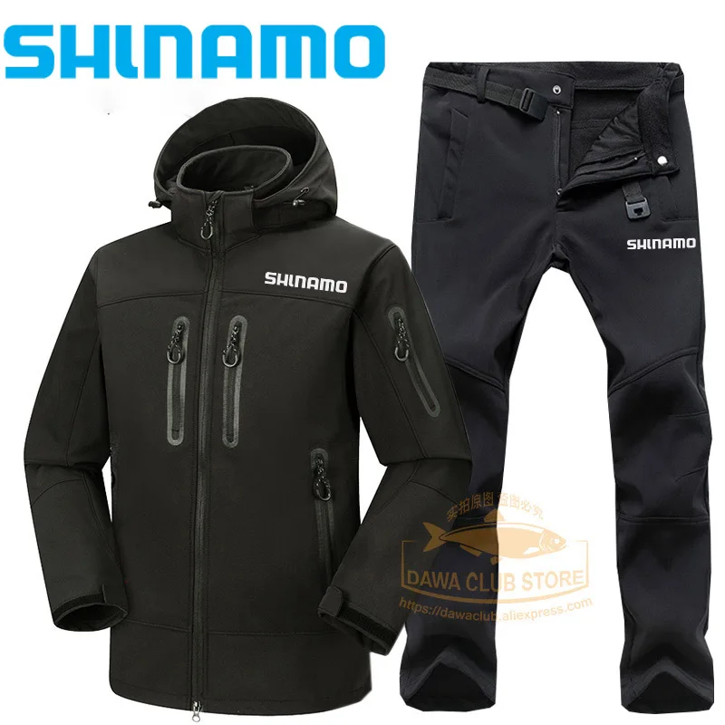 

2022 Winter Outdoor Sport Fleece Thick Fishing Pants Keep Warm Fishing Jacket Hiking Hunting Cashmere Trousers Men's Fishing Set