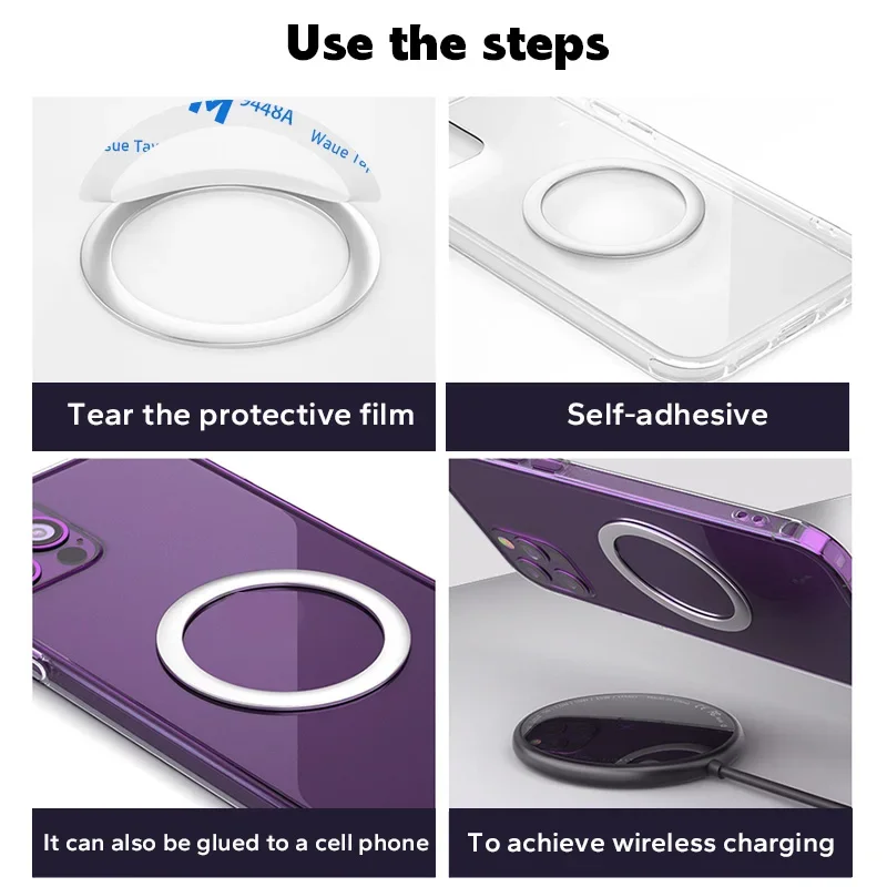 Universal Magnetic Metal Plate Ring For Samsung iPhone Magsafe Wireless Charger Car Phone Holder Sticker Round Magnet Patch 4