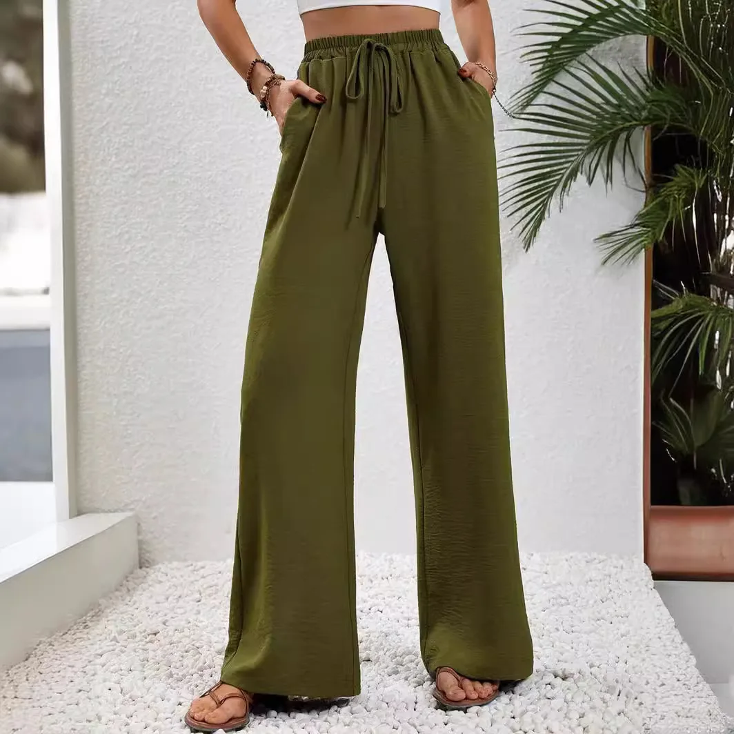 Ladies Fashion All-in-one Solid Color Floor-length Wide-leg Pants Casual Pants