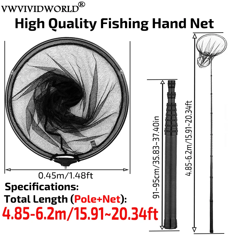 휴대용 탄소 낚시 그물, 낚시 토지 핸드 그물, 접이식 접이식 텔레스코픽 폴 핸들, 낚시 태클, 4.85-6.2m 휴대용 탄소 낚시 그물, 낚시 토지 핸드 그물, 접이식 접이식 텔레스코픽 폴 핸들, 낚시 태클, 4.85-6.2m