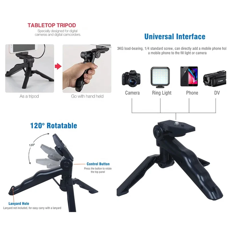 STTKGZD Smartphone Vlogging Kit With Tripod Phone Holder Mini Microphone Fill Light Starter Handle Portable Stabilizer Bracket 4