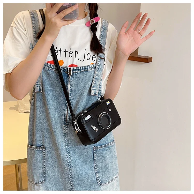PU Small Square Color Matching Shoulder Bags Zipper Camera