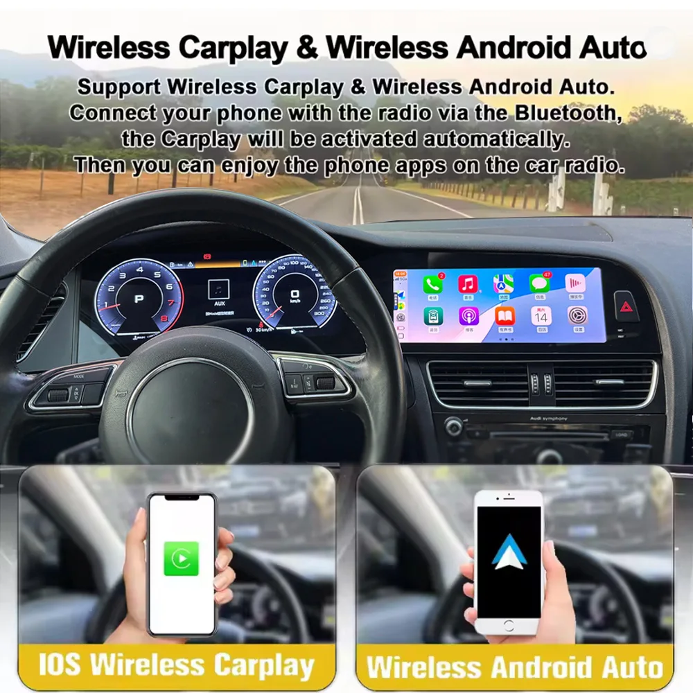 아우디 A4 2009-2016용 CarPlay+안드로이드 Auto 디지털 계기판, 속도계, 안드로이드 라디오, GPS 네비게이션
