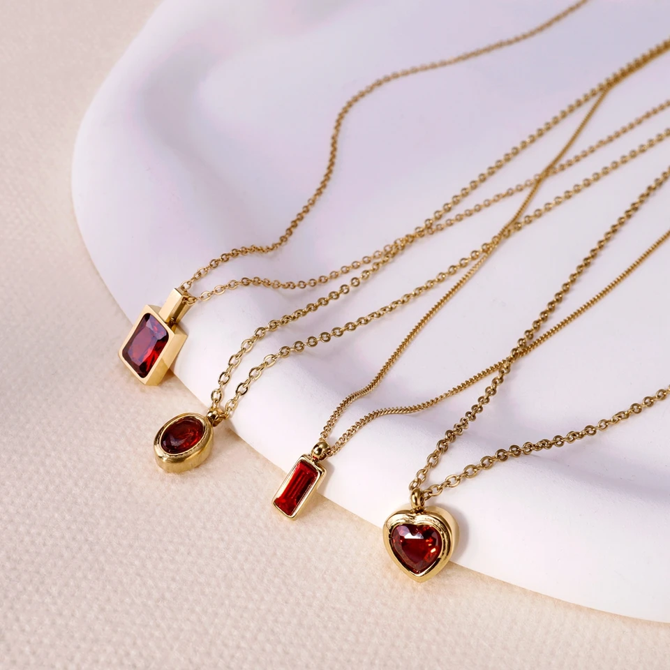 アクセサリー DIFFERENT NECKLACE PREMIUM CZ American Diamond Premium Quality Necklace 2 Set Combo Red