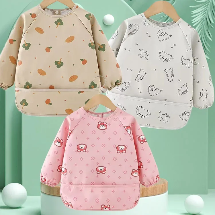 Waterproof Oil-resistant Long-sleeve Baby Apron Feeding Smock Child Cover-up Antiwear Infant Overalls Cuisine Smock Children