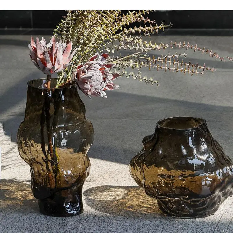 

Creative Brown Glass Vase Desk Decoration Transparent Hydroponics Flowers Pots Flower Arrangement Modern Home Decor Floral Vases