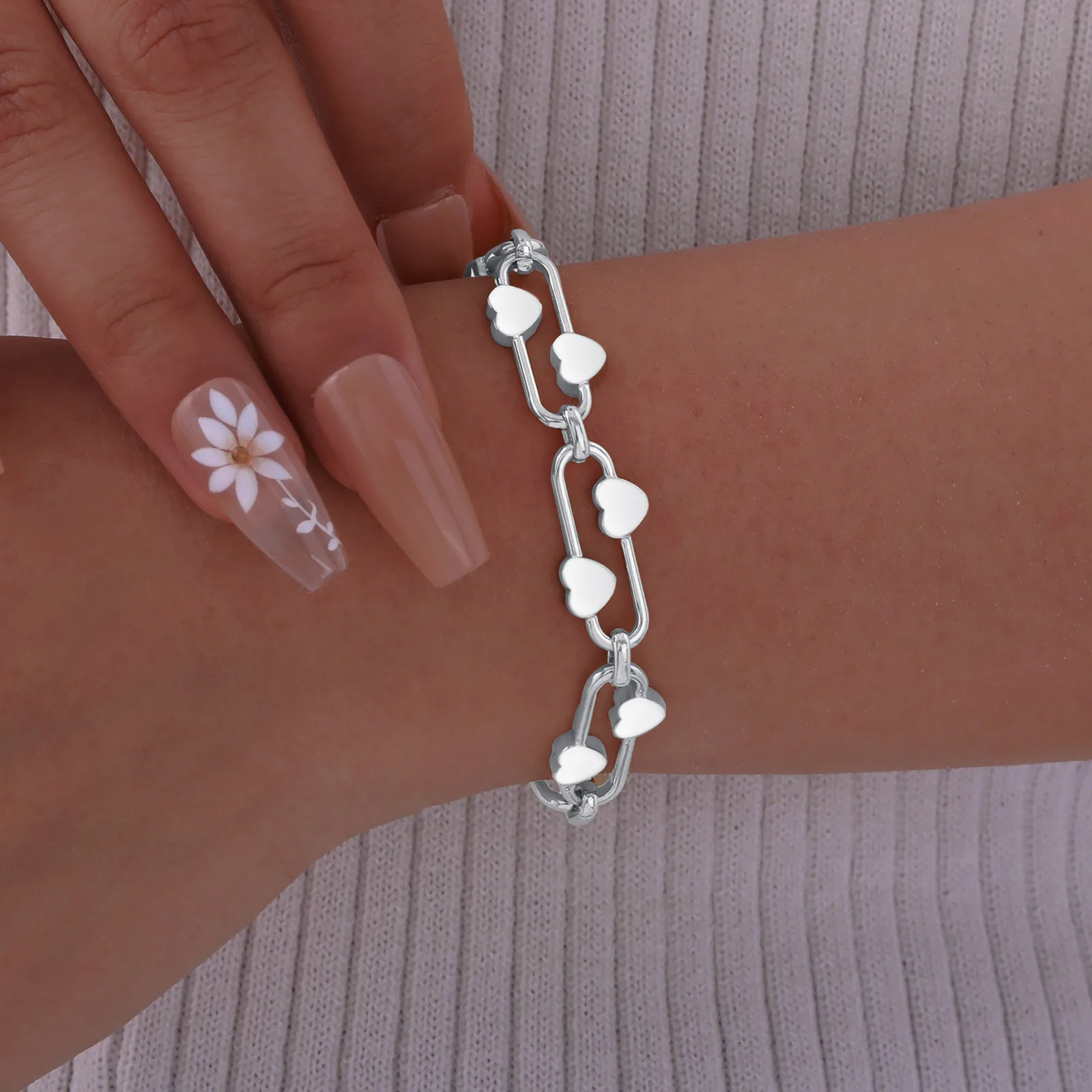 Damen-Kettenarmband für Mädchen, zierlicher Edelstahl-Schmuck, Herz-Links-Armband, Mutter, Freundin, Valentinstagsgeschenk – Detail 10