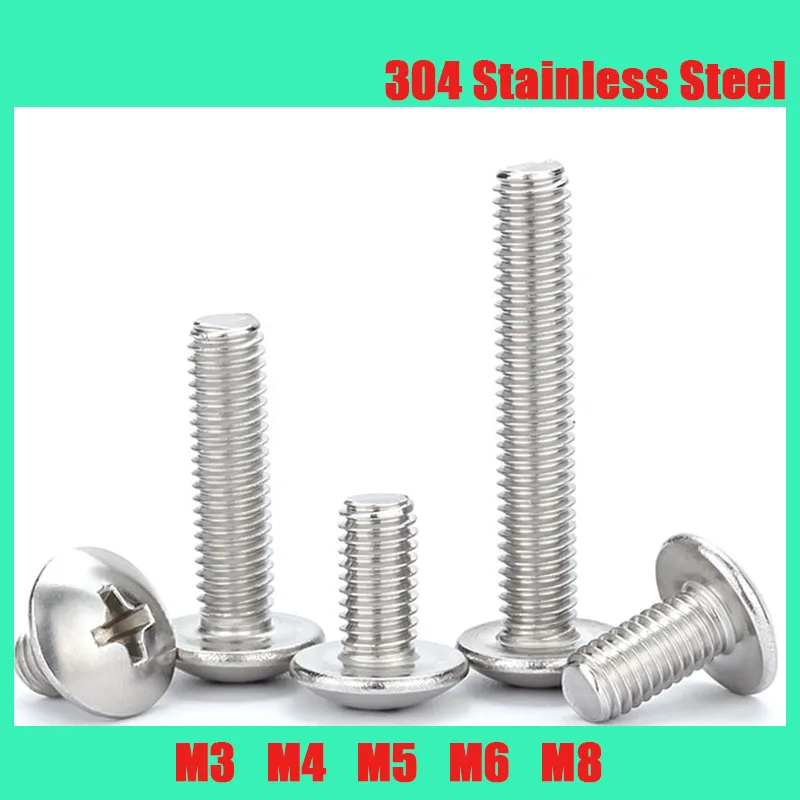 

M3 M4 M5 M6 M8 304 Stainless Steel Cross Recessed Phillips Truss Head Large Flat Round Head Screw Bolt Length 4mm-50mm