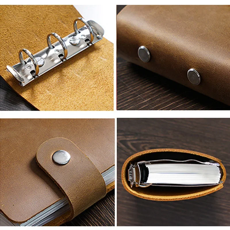 Retro Journal Crazy Horse Leather A9 3 Rings Mini Diary Weekly Planner Loose-leaf Planner Cowhide Notepad Portable Memo Pad 3