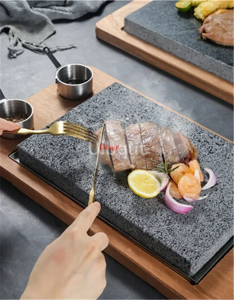 Natural Volcanic Rock Lava Stone Circular Steak Barbecue Plate And Bbq