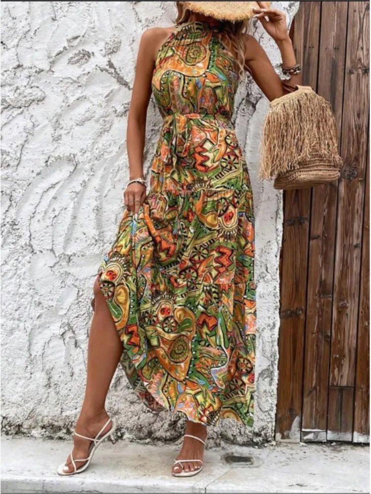 Sexy Women's Summer Bohemian Vintage Hanging Neck Long - Main Image