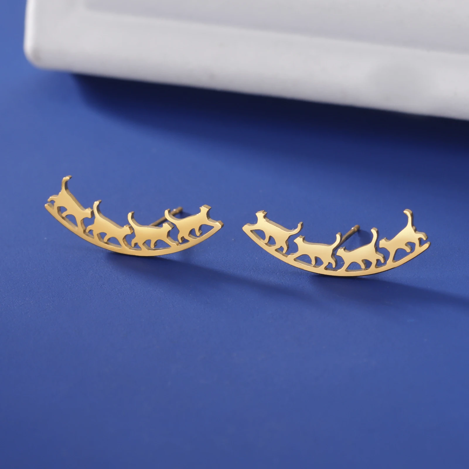 Unift Walking Cat Earrings for Women Stainless Steel Kitten Studs Fashion Elegant Statement Jewelry Cat Butterfly Lover Gift New