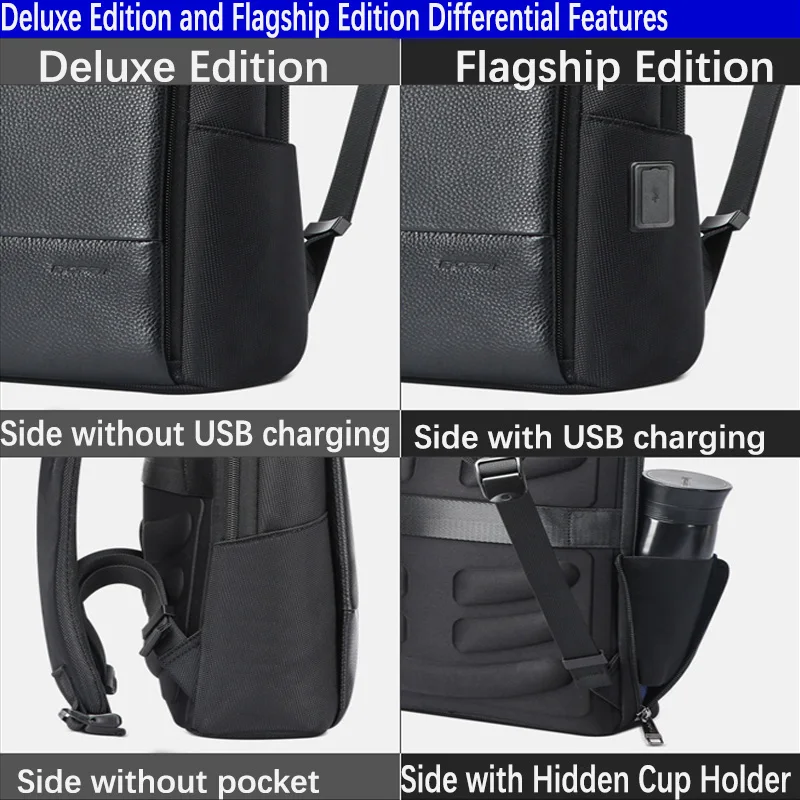 BOPAI Business Genuine Leather Waterproof Shoulder Bag 15.6 inch Computer Bag Men's Traveling Backpack Women's Travel Backpack