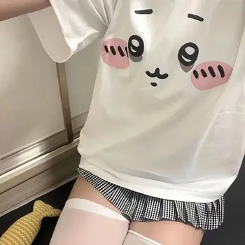 Japanese White Sweet T-shirt Kawaii Cartoon Expression Print Tshirt Preppy Cute Casual Tee Fashion Harajuku Girls All Match Tops 1