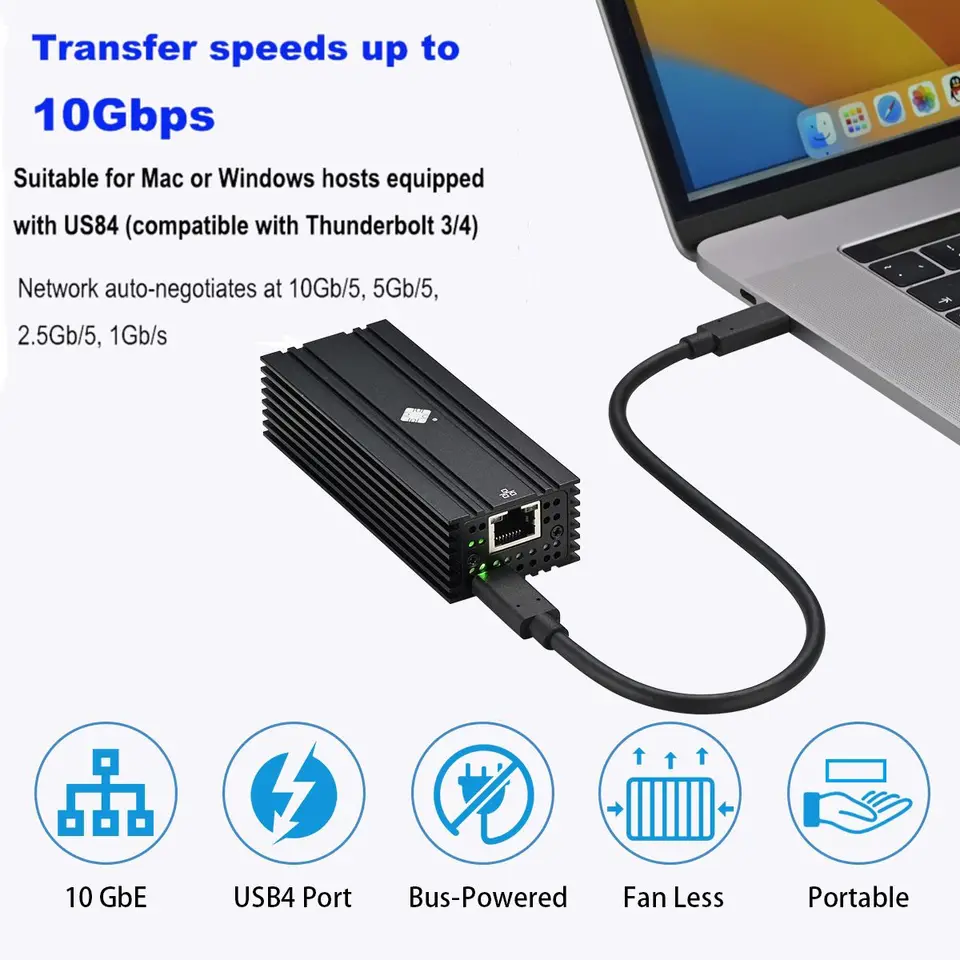 USB4 シングルポート 10G イーサネットアダプター Thunderbolt 3/4