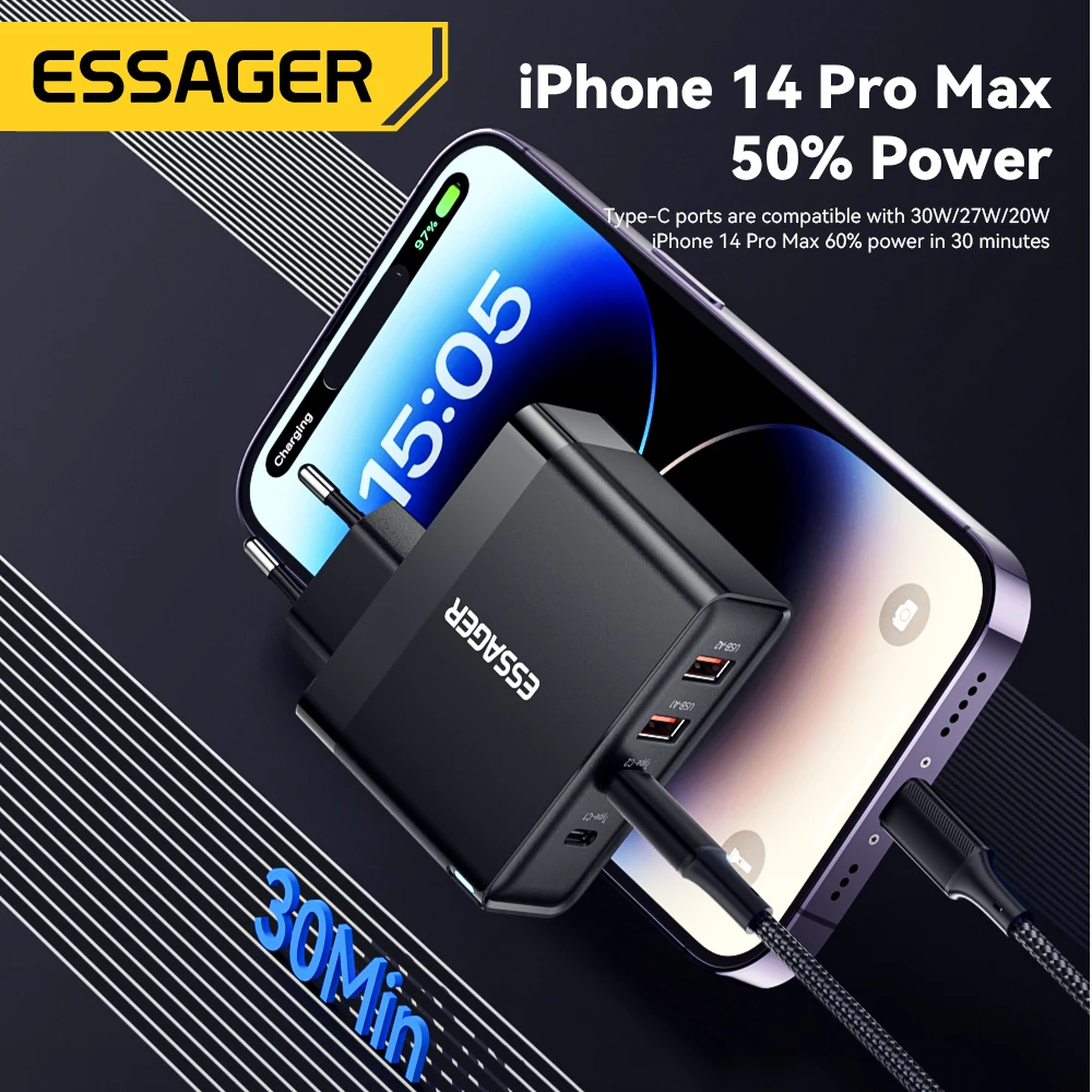 Essager 100W USB Type C Charger 65W PD3.0 Fast Charger with Quick Charge 4.0 3.0 USB Phone Charger For MacBook Laptop Smartphone
