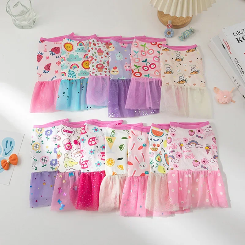 Cartoon Printed Dog Summer Dress Lace Dress For Small Dogs Cute Puppy Skirts Pet Party Birthday Skirt Costumes Pet Supplies