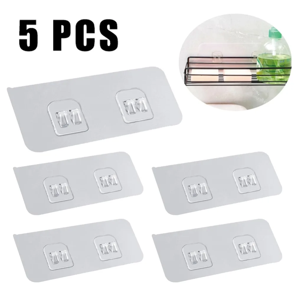 5pcs Transparent Wall Hook Shelf Sticker For Bathroom Wall Rack Transparent Adhesive Hook Kitchen Sticking Hanger No Glue Marks wall stickers,self adhesive hook