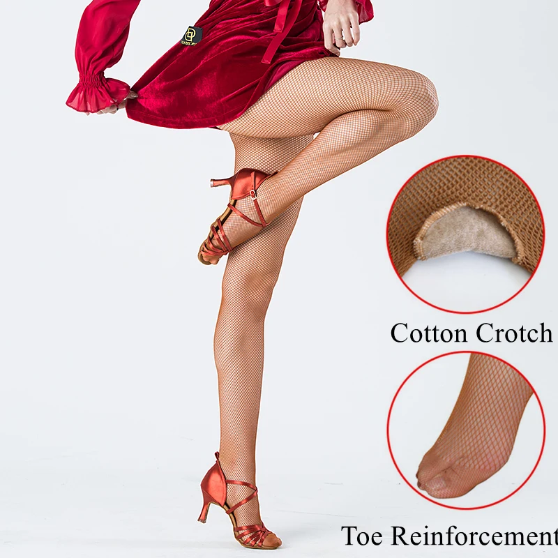Plus Size Netzstrumpfhose mit Boden für Damen, professionelle lateinamerikanische Strumpfhose, sexy transparente Netzstrümpfe für Ballsaal und lateinamerikanischen Tanz