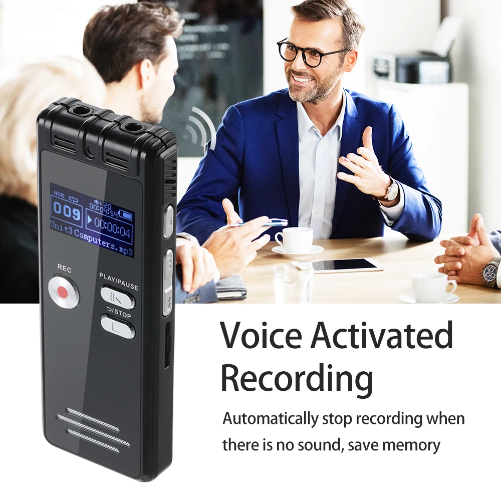 64G Digital Voice Recorder Activated Record Playback MP3 Music Player with Mic and Speaker 1536KBPS HD Recording USB Charging