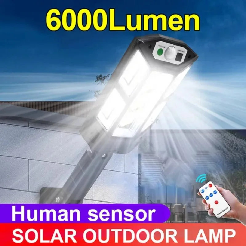 Lampe LED solaire extérieure avec détecteur de mouvement, lampadaire super lumineux, télécommande, lumières de jardin étanches, 6000 strada, le plus récent