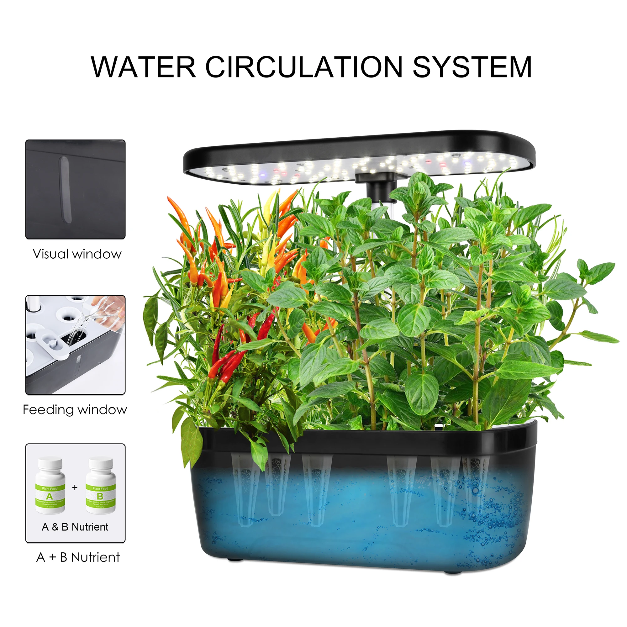 Hydroponic System 12 Pods with Full Spectrum LED Grow Lights Water Circulation System Indoor Herb Garden Automatic Plant Care