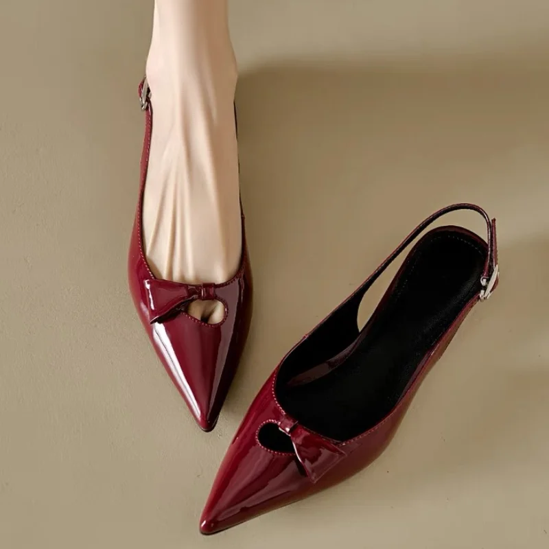 Fashion Pointed Toe Pumps Sandals Elegant Woman Slingbacks Buckle Strap Low Thin Heels Female Wedding Party Mules Shoes